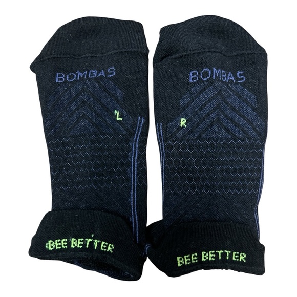 Bombas Black and Green Running Athletic Socks LG - Picture 6 of 7